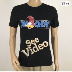 👛 (ANY 2/$20) Vintage WOODY WOODPECKER Black Short Sleeve Tee